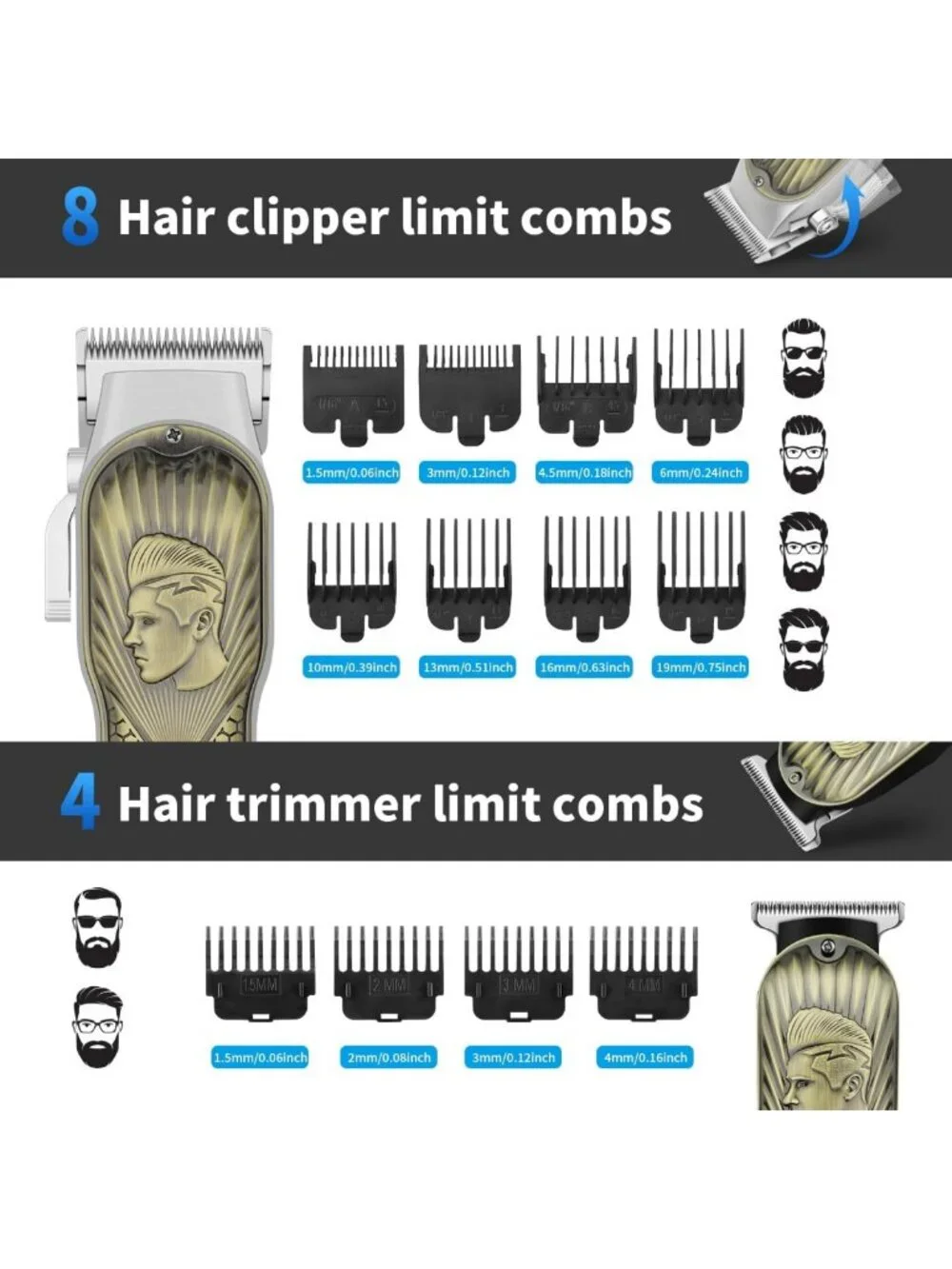 Cordless Professional Hair Clippers Set for Men - LED Haircut Kit with Trimmer
